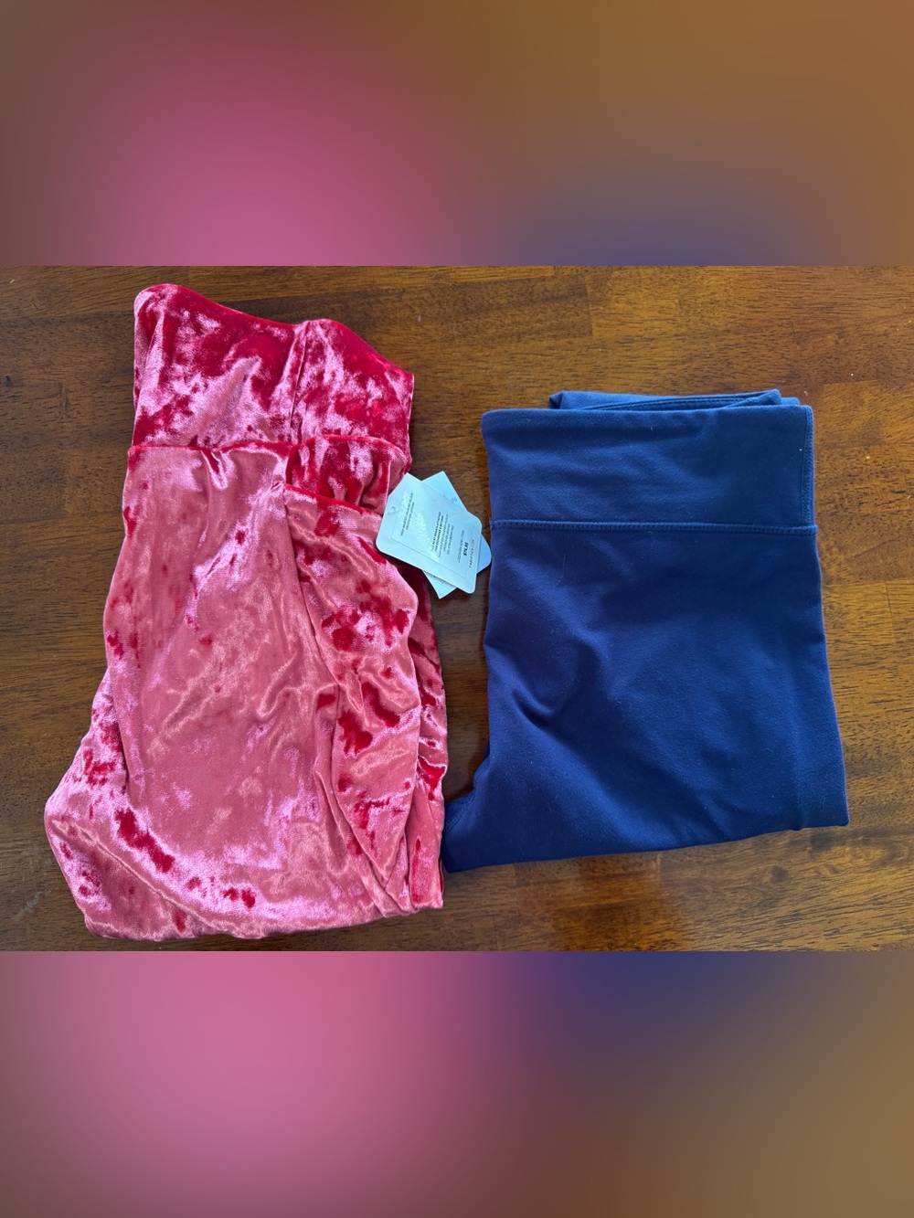 Women's Fabletics brand new Red Velvet Leggings & Navy Patterned Leggings Set